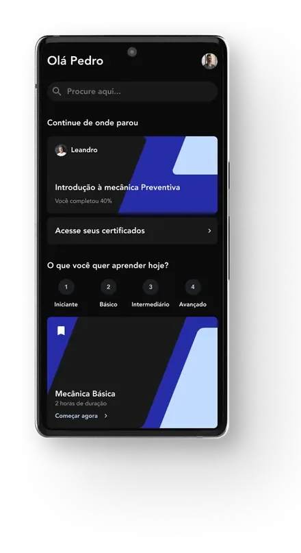Telas do projeto Treinamento corporativo